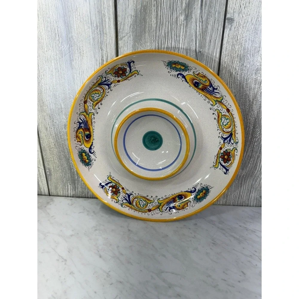 Ceramica Nova Deruta Italy Chip and Dip Server Round Ceramic Platter 12 inch